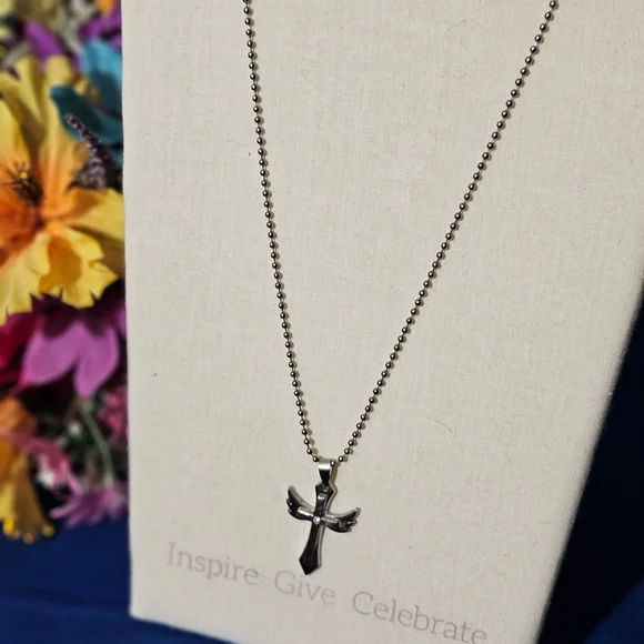 Men's Stainless Steel Cross Pendant Necklace - Picture 2 of 7